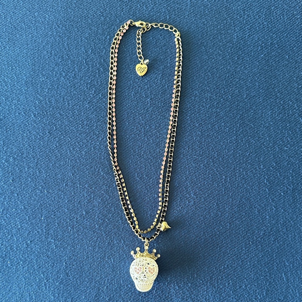 Betsey Johnson Gold Crowned Skull Necklace